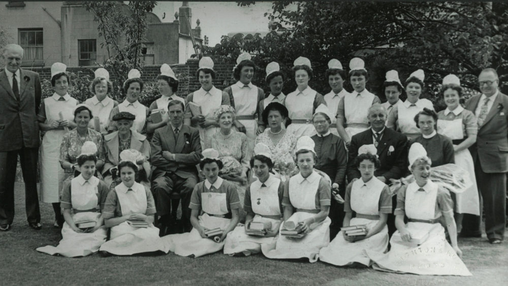 A large group of hospital staff, 1950s